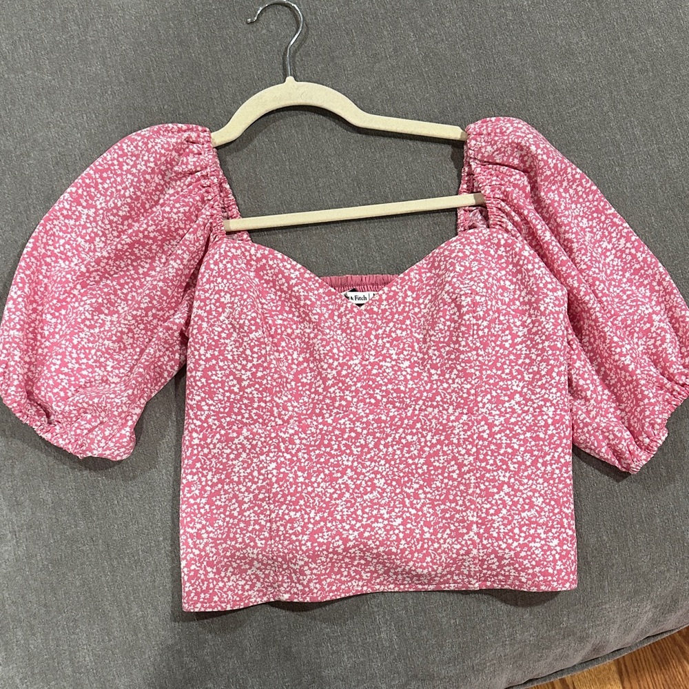Floral Pink Puff Sleeve Top Abercrombie